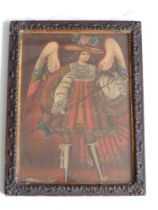 After the antique - oil on canvas - Portrait of a nobleman wearing wings and carrying a halberd, 14"