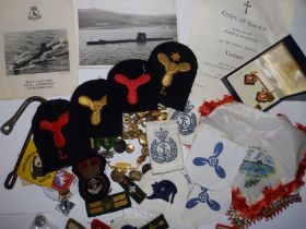 A small collection of buttons and cloth badges, some of submariner interest including an Order of