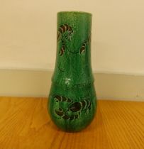 A green ground lobster pattern pottery vase decorated in black - 'Made For Liberty & Co.', 10"