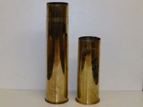 Two WWI engraved brass trench art shell cases - 'L'Argonne 1914-1915', 13.5".