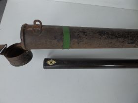 An old Riley snooker cue in metal case, given to the vendor by John Pullman, five times World