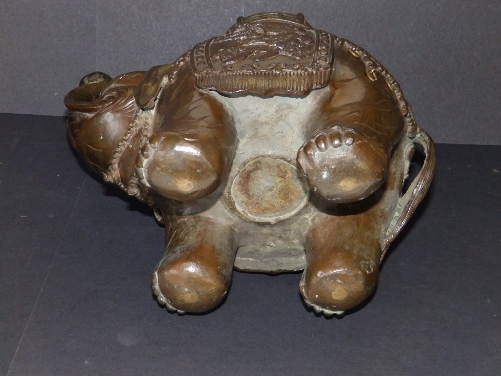 A pair of Chinese bronze elephant incense burners, 10.5" across. (2) - Image 6 of 6