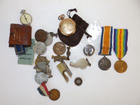 WWI War & Victory Medals awarded to 34756 Pte. E.W. Barrett E.Surr.R., together with his gold plated