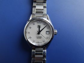 A boxed lady's stainless steel Tag Heuer Carrera Automatic bracelet wrist watch with diamond dot