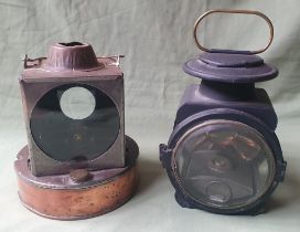 Two railway lamps - one marked 'GWR Reading', 8" high.