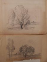 Two unframed pencil sketches depicting trees - one signed 'COROT', 7" x 9".