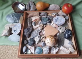 A collection of minerals and artefacts.