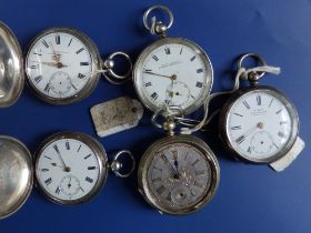 Two silver hunter cased pocket watches and three other silver pocket watches. (5)