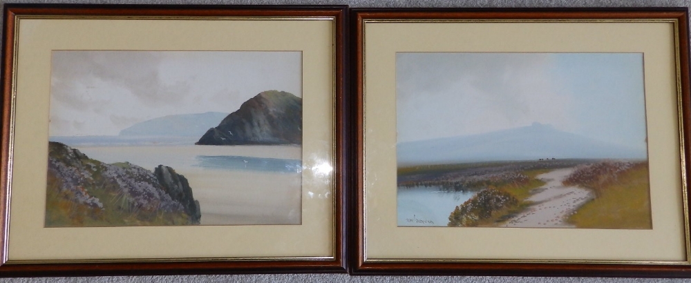 Reginald Daniel Sherrin (1891-1971) - a pair of gouaches - Moorland & Coastal views, signed, 10" x