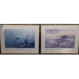 A pair of limited edition aviation prints, one signed by Odette Hallowes, image size 13" x 20". (2)