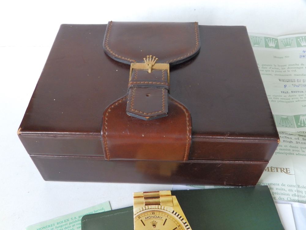 A boxed 1970's gent's 18ct gold Rolex Oyster Day/Date wrist watch on President bracelet with gold - Image 10 of 10