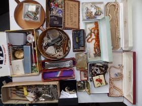 A suitcase and contents costume jewellery and related items.