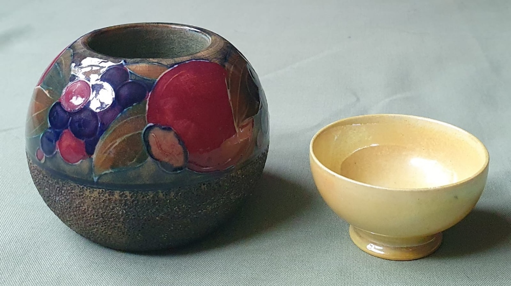 A Moorcroft Pomegranate pattern match holder & lustre bowl - Moorcroft Burslem 1914. (2)