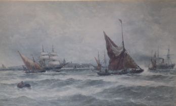 Thomas Bush Hardy (1842-1897) - watercolour - 'Homeward Bound', the Thames off Gravesend, a busy