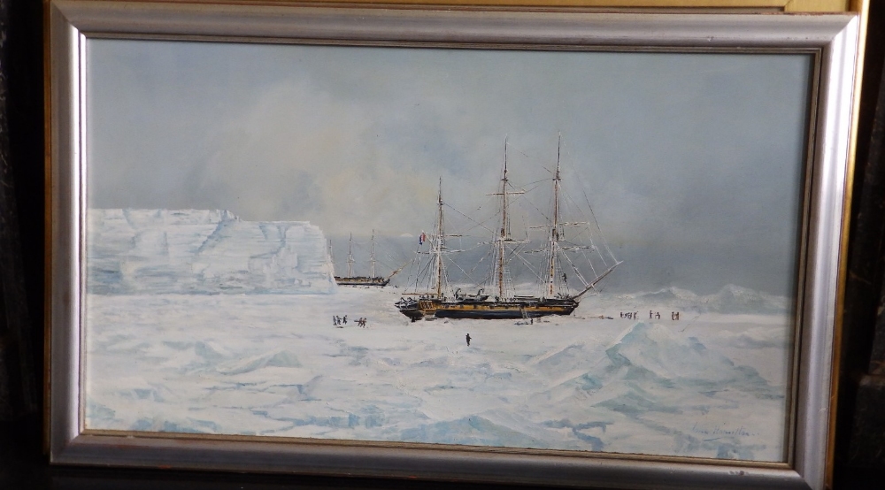 John Hamilton (1919-1993) - oil on panel - Two ice-bound French Antarctic Expeditionary sailing - Bild 2 aus 4