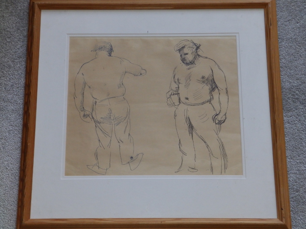 Robert Lenkiewicz (1941-2002) - ink sketch - two studies of a sturdily-built male figure, Barbican - Image 2 of 3