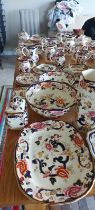 58 pieces of Masons Ironstone Mandalay pattern tableware, including a range of bowls and plates, a