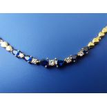 A modern sapphire & diamond '14K' necklace, 16".