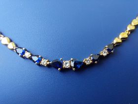 A modern sapphire & diamond '14K' necklace, 16".