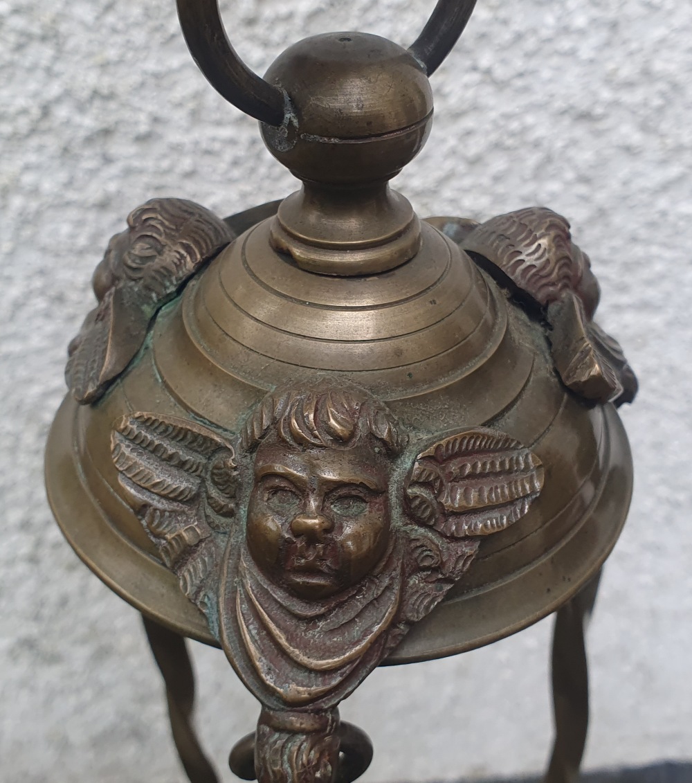 A large 18thC gunmetal lamp/censer, total height 34". - Image 5 of 5