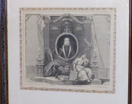A pair of black & white engraved prints by George Vertue - 'Mary Queen of France & Charles