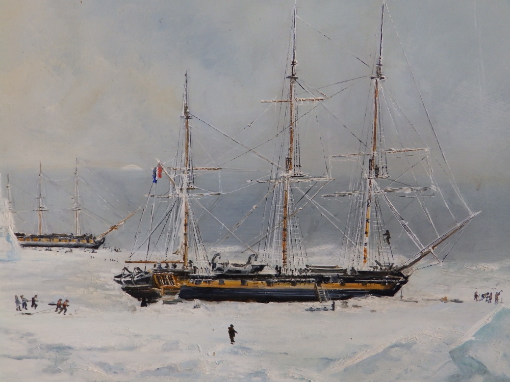 John Hamilton (1919-1993) - oil on panel - Two ice-bound French Antarctic Expeditionary sailing - Bild 3 aus 4