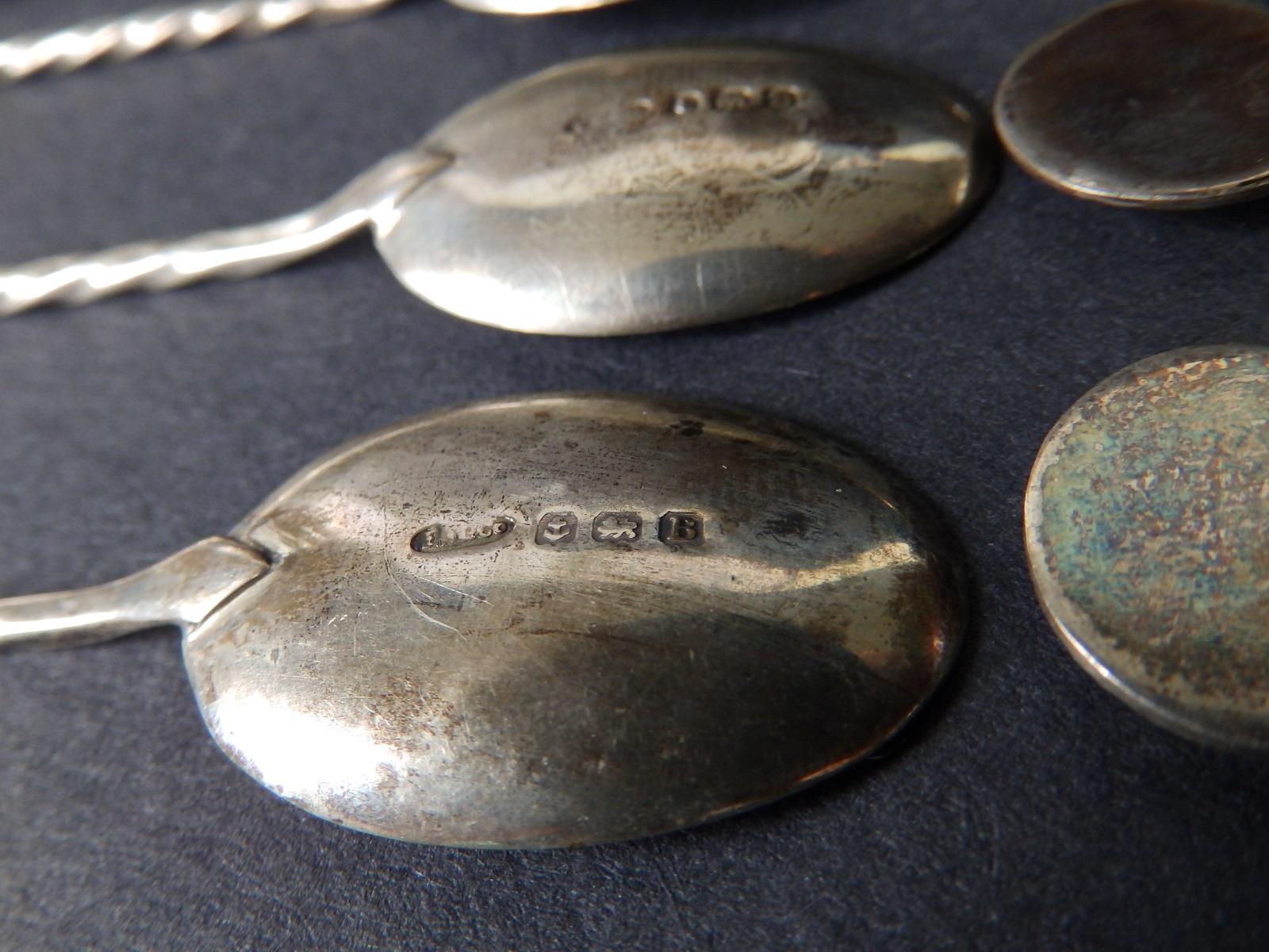 A cased set of six silver teaspoons, the handles inset with a colour printed cabochon portrait of - Image 5 of 5