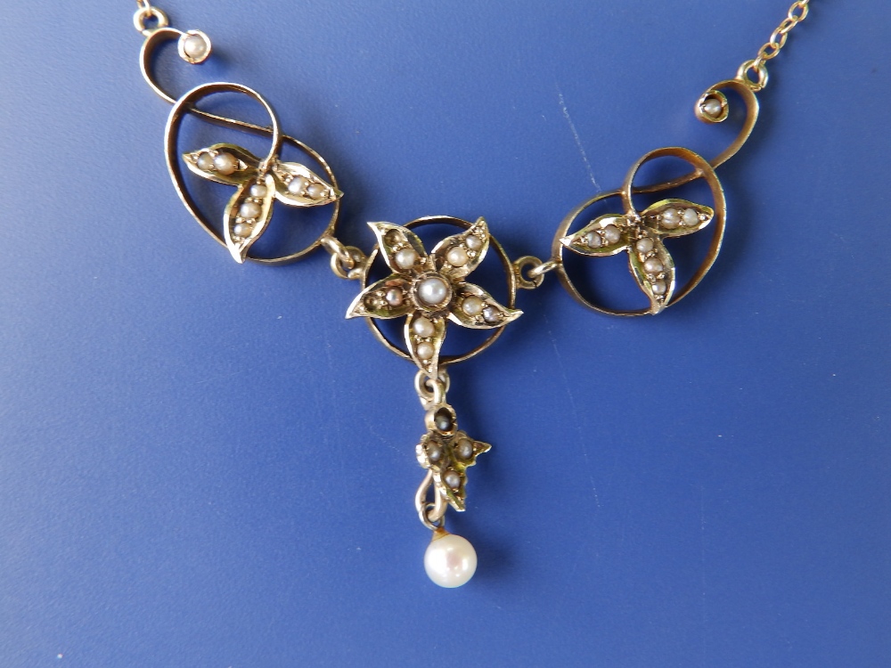 A pearl set '10k' necklace and two 9ct gold bracelets. (3) - Image 2 of 3