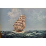 John Hamilton (1919-1993) - oil on canvas - A clipper at full sail, signed, 24" x 40".