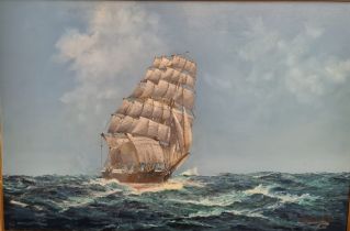 John Hamilton (1919-1993) - oil on canvas - A clipper at full sail, signed, 24" x 40".