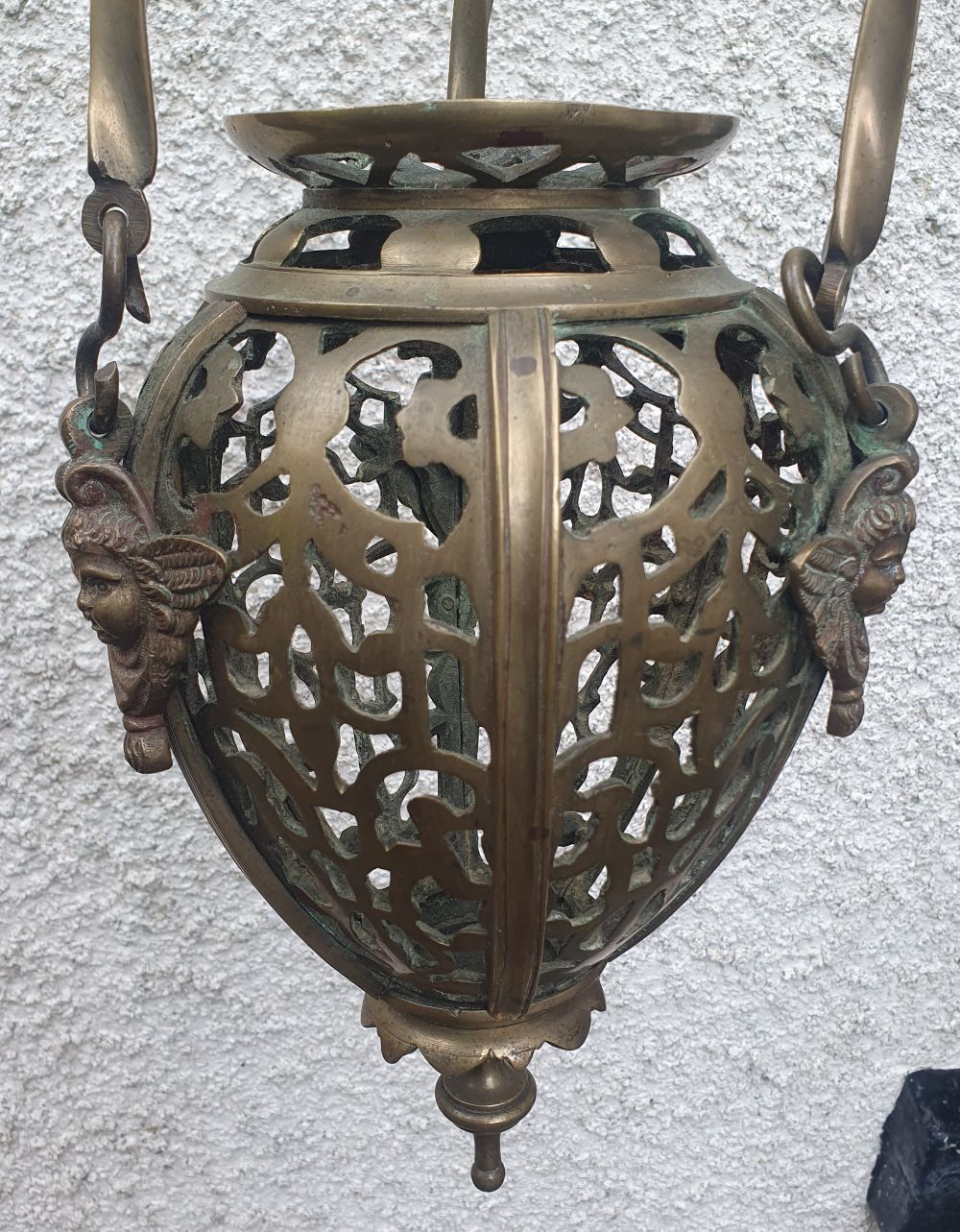 A large 18thC gunmetal lamp/censer, total height 34". - Image 2 of 5