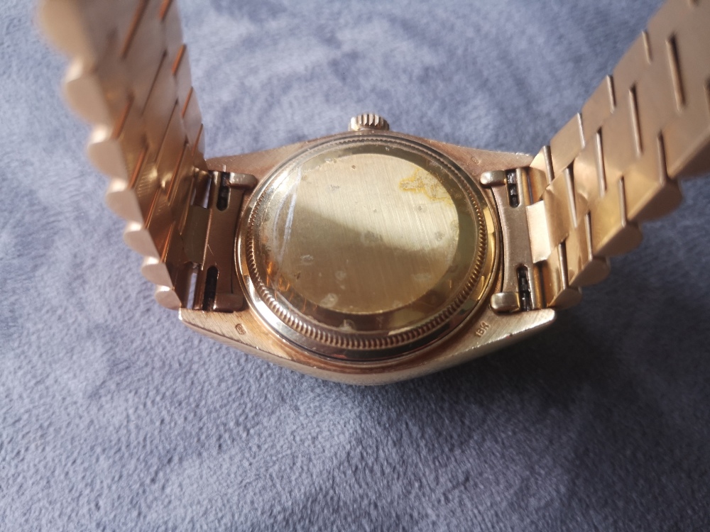 A boxed 1970's gent's 18ct gold Rolex Oyster Day/Date wrist watch on President bracelet with gold - Image 5 of 10