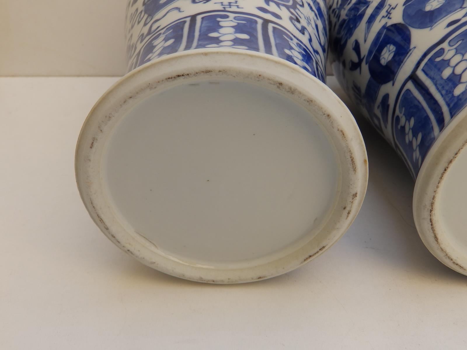A pair of Chinese blue & white porcelain covered vases, lion finials to lids, the baluster bodies - Image 11 of 11
