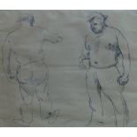 Robert Lenkiewicz (1941-2002) - ink sketch - two studies of a sturdily-built male figure, Barbican