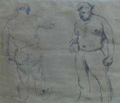 Robert Lenkiewicz (1941-2002) - ink sketch - two studies of a sturdily-built male figure, Barbican