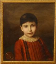 Late Victorian School - oil on canvas - Child portrait of Essie Goodman, monogrammed VC(?) & dated