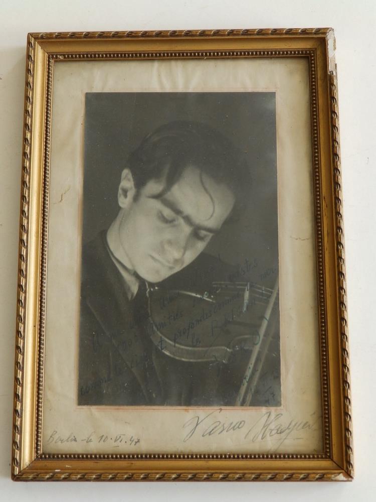 A signed & inscribed portrait photograph of the violinist Hadjiev, dedicated to his friend the '