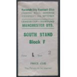 1979-80 NORWICH CITY V MANCHESTER UNITED LEAGUE CUP TICKET