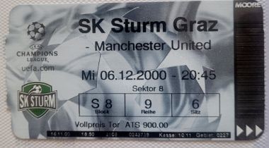 2000-01 SK STURM GRAZ V MANCHESTER UNITED CHAMPIONS LEAGUE TICKET