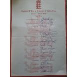 CRICKET 1999 ENGLAND 'A' TOUR TO ZIMBABWE & SOUTH AFRICA OFFICIAL AUTOGRAPH SHEET