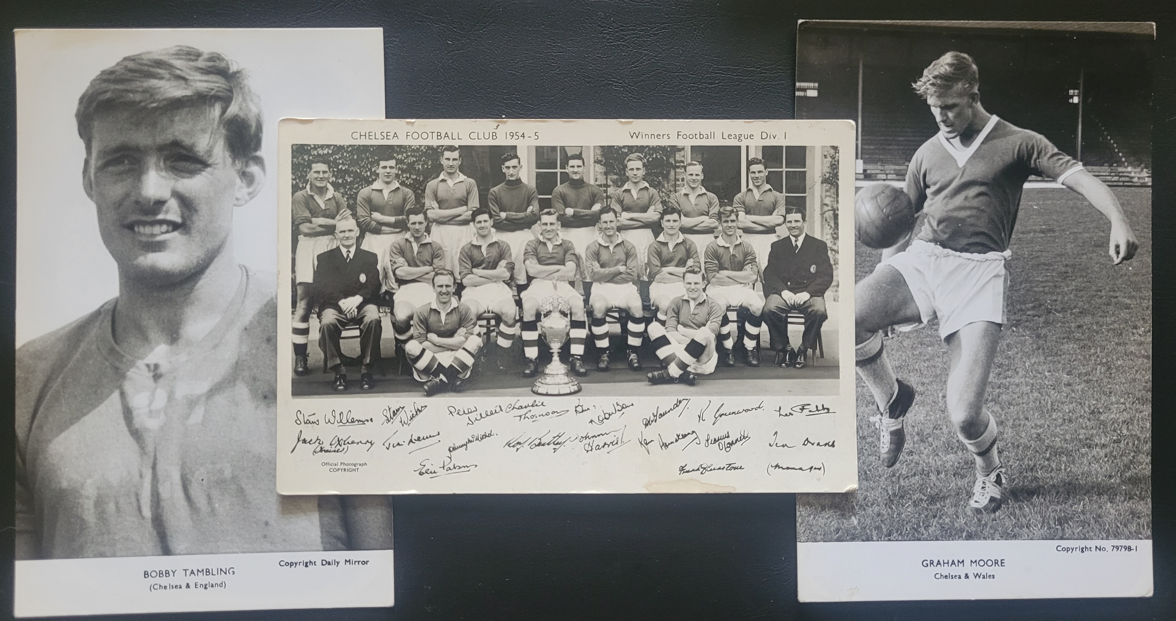 CHELSEA EARLY 1960'S POSTCARDS X 2 & 1954-5 ORIGINAL TEAM PHOTO