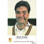 CRICKET NICK COOK NORTHAMPTONSHIRE & ENGLAND AUTOGRAPHED CORNHILL PHOTO CARD