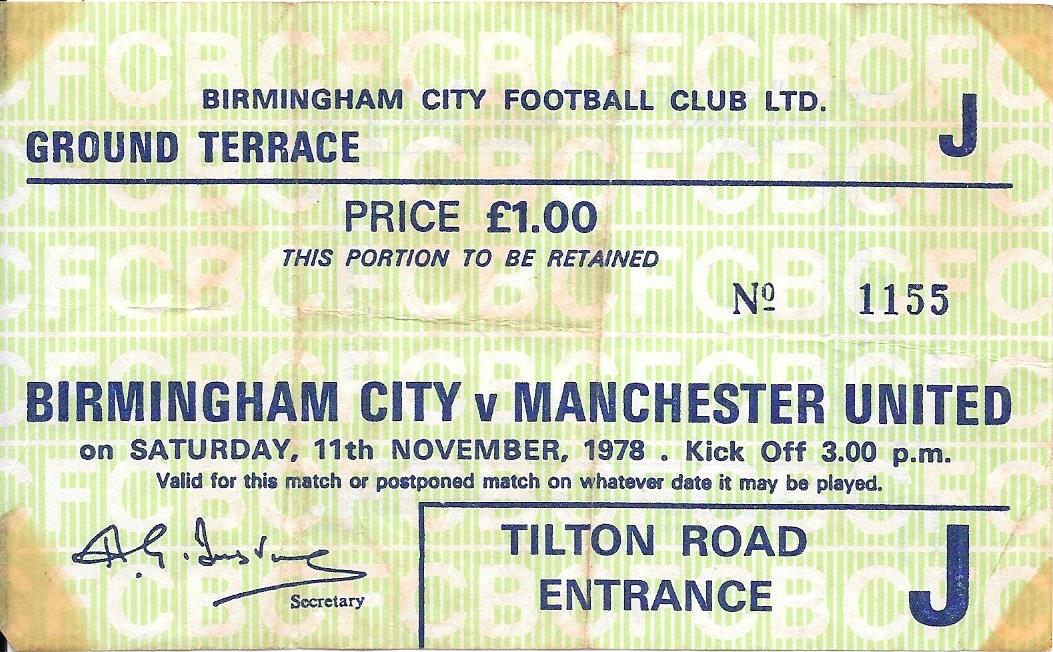 1978-79 BIRMINGHAM CITY V MANCHESTER UNITED TICKET