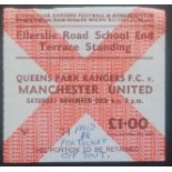 1977-78 QUEENS PARK RANGERS V MANCHESTER UNITED TICKET