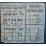 1969-70 MANCHESTER UNITED V MIDDLESBROUGH FA CUP 6TH ROUND REPLAY TICKET