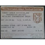 1984-85 WEST BROMWICH ALBION V MANCHESTER UNITED TICKET