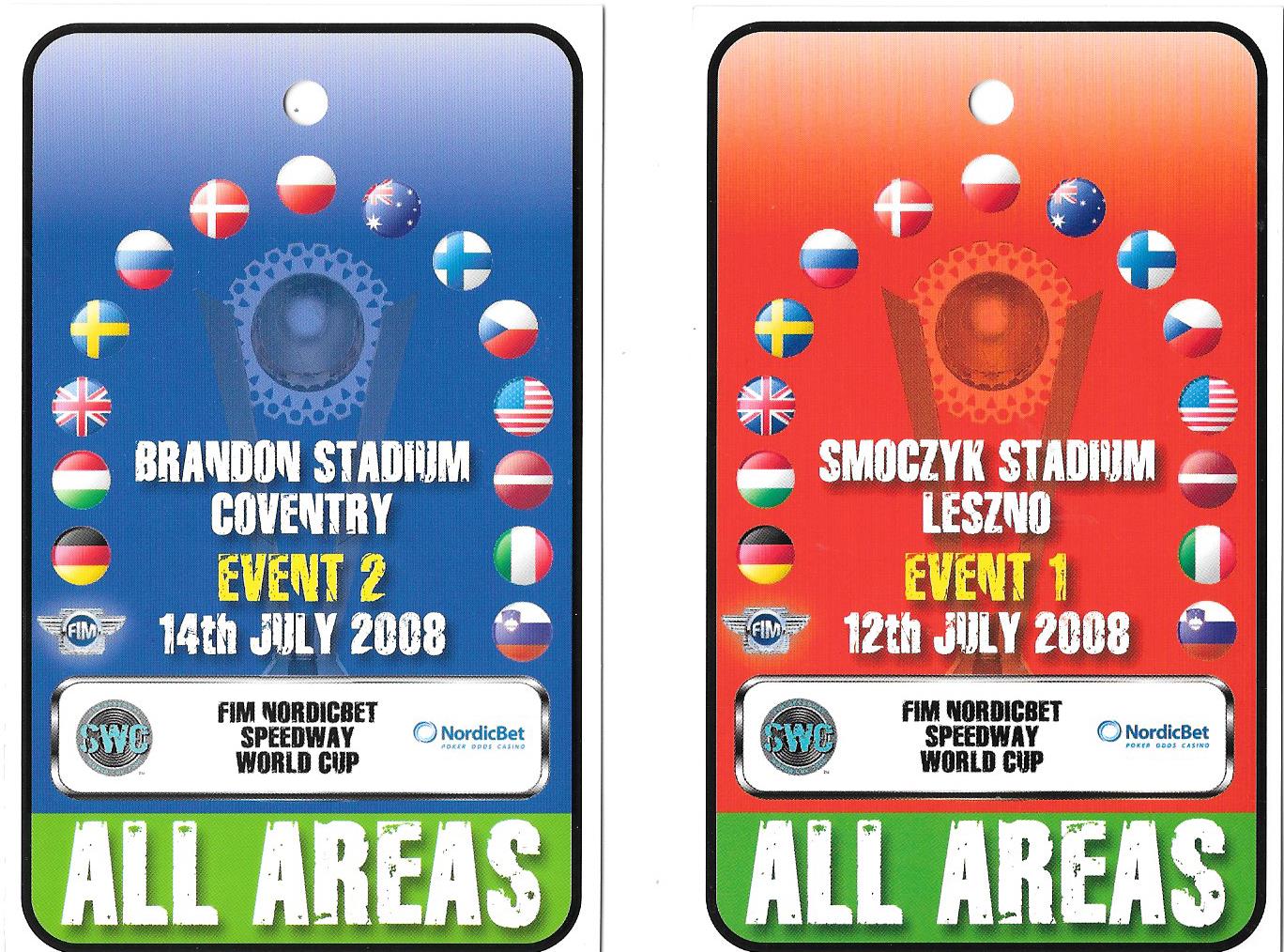 SPEEDWAY 2008 WORLD CUP PASSES X 4 INCLUDES RACE OFF & FINAL - Image 2 of 2