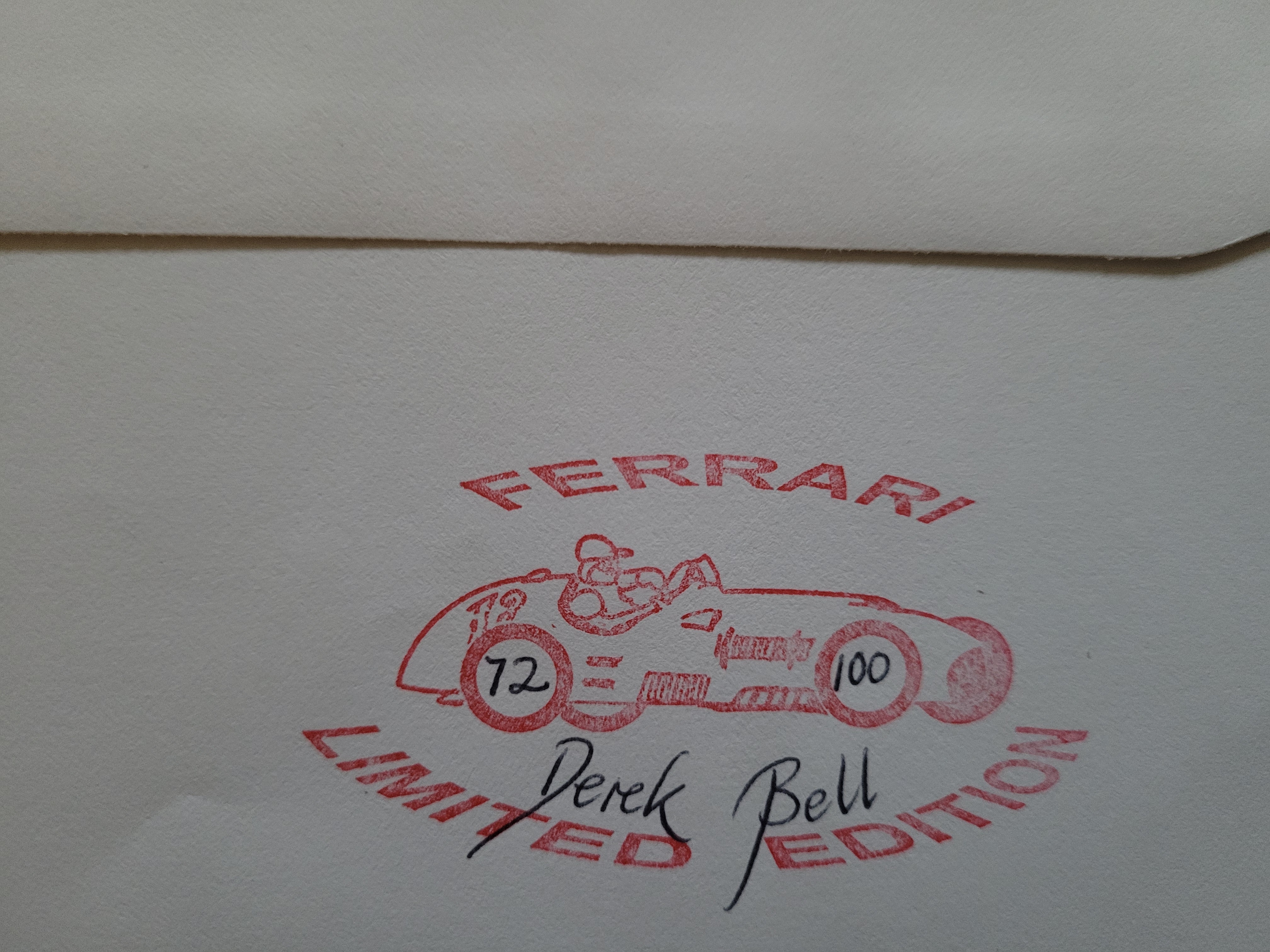 2001 FERRARI MOTOR RACING LTD EDITION POSTAL COVER AUTOGRAPHED BY DEREK BELL - Image 2 of 2