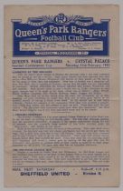 1949/50 QUEEN'S PARK RANGERS RESERVES V CRYSTAL PALACE RESERVES