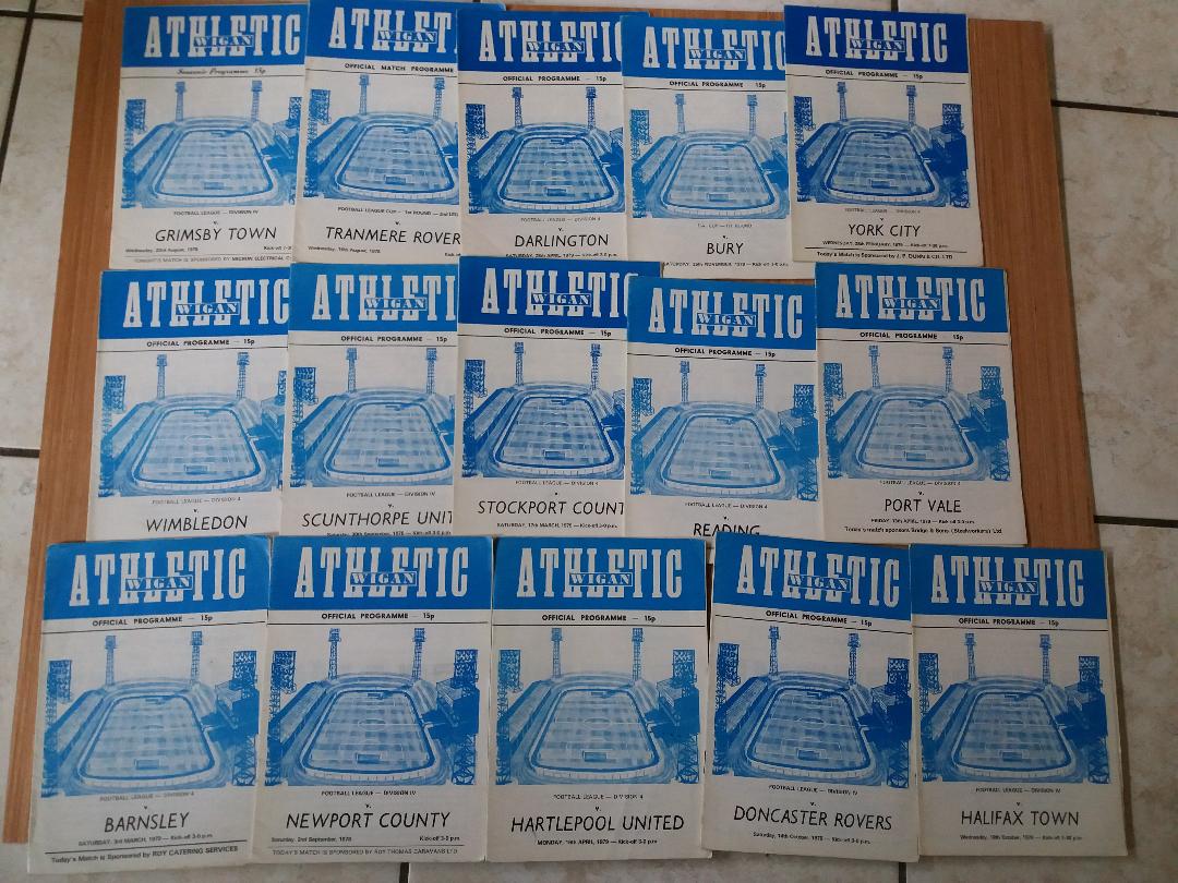 WIGAN ATHLETIC 1978-79 FIRST SEASON IN LEAGUE HOME PROGRAMMES X 15 ALL DIFFERENT